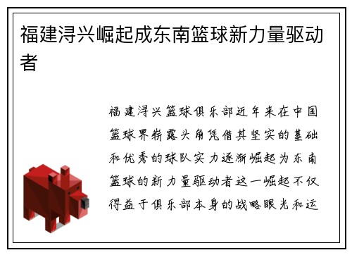 福建浔兴崛起成东南篮球新力量驱动者 福建浔兴崛起成东南篮球新力量驱动者